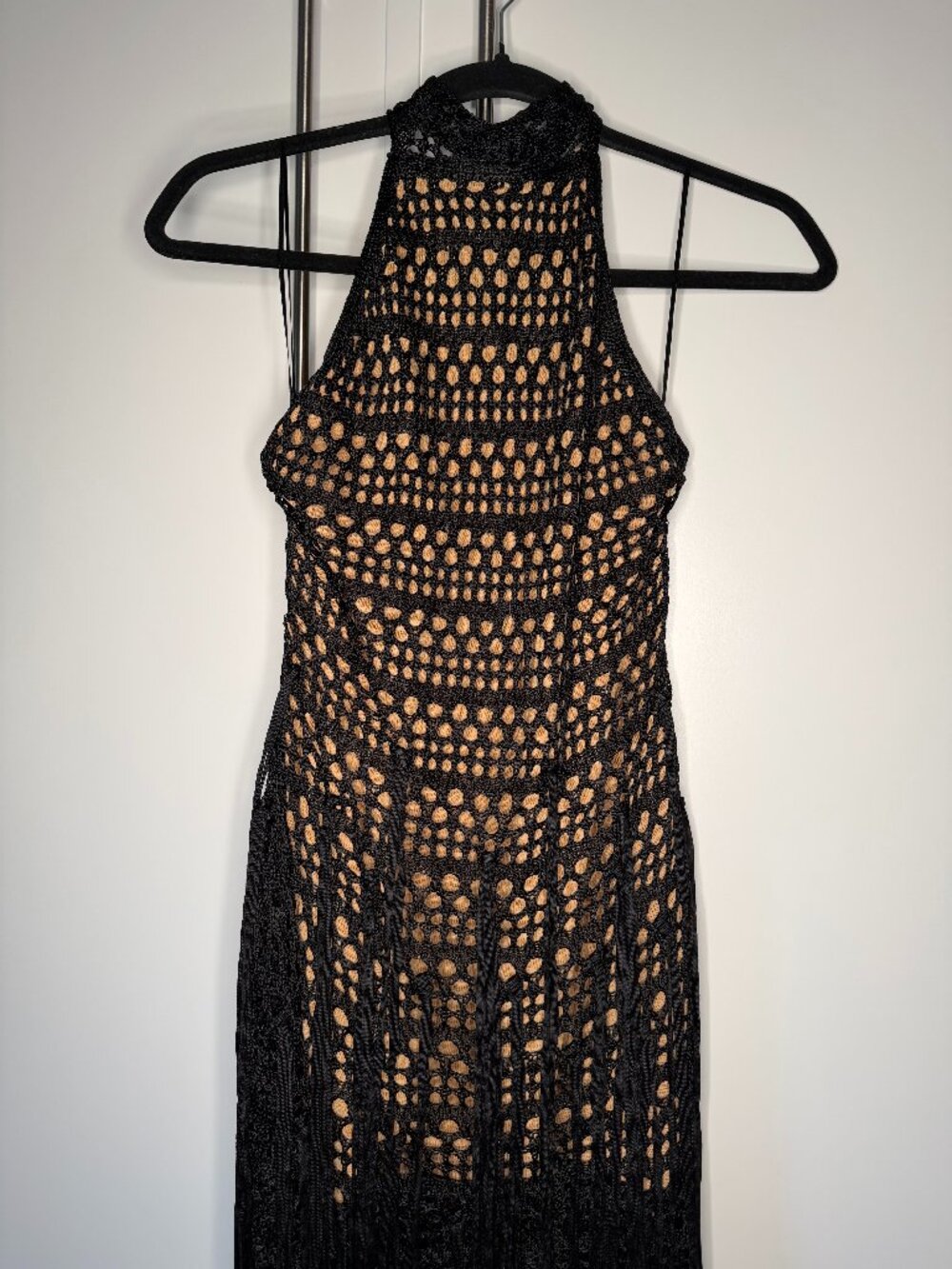 Naked Wardrobe - Crochet Fringe Halter Mini Dress - Picture 4 of 6